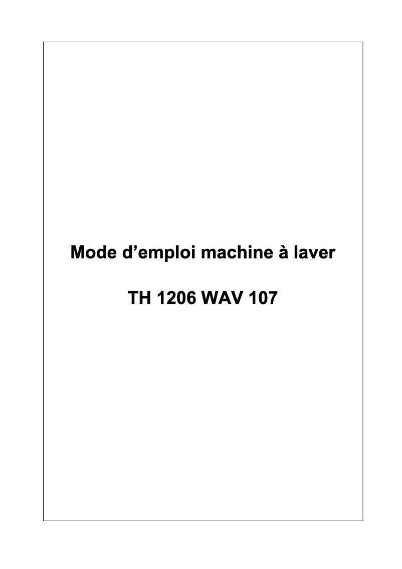 Page n°1 - Manuel utilisateur Bellavita TH 1206 WAV 107