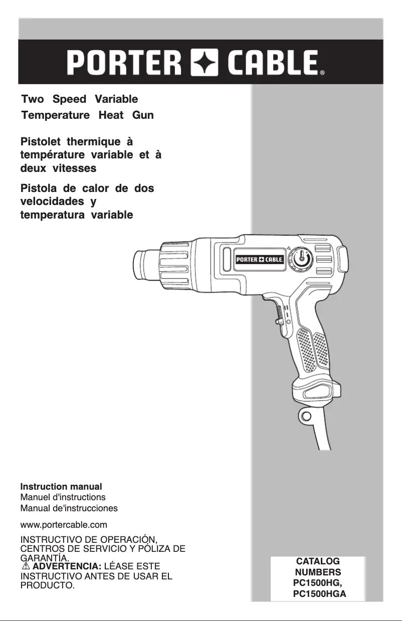 Page n°1 - Manuel utilisateur Porter-Cable PC1500HG
