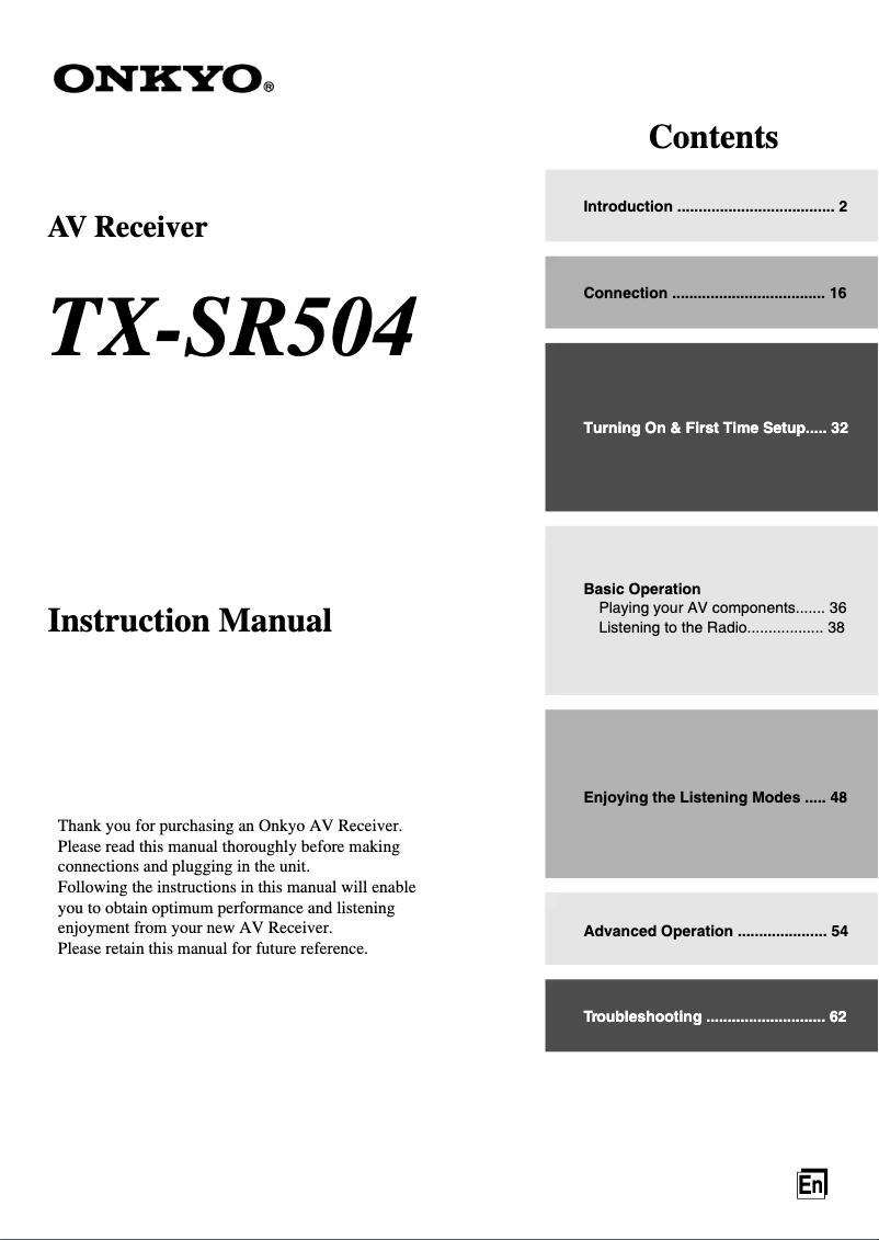 Page 1 de la notice Manuel utilisateur Onkyo TX-SR504