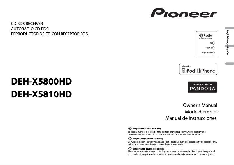 Page n°1 - Manuel utilisateur Pioneer DEH-X5800HD