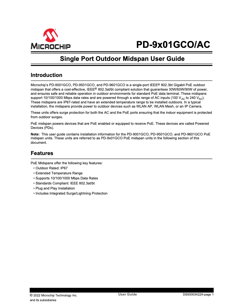 Page 1 de la notice Manuel utilisateur Microchip PD-9601GCO