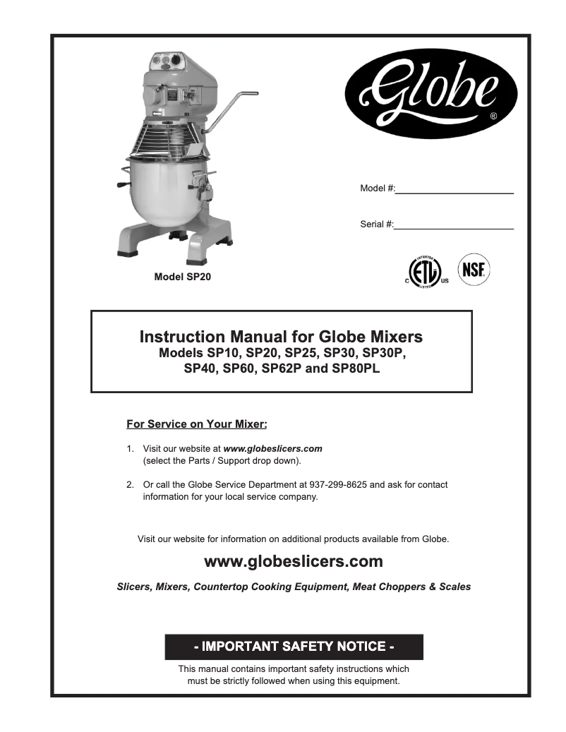 Page n°1 - Manuel utilisateur Globe SP10X