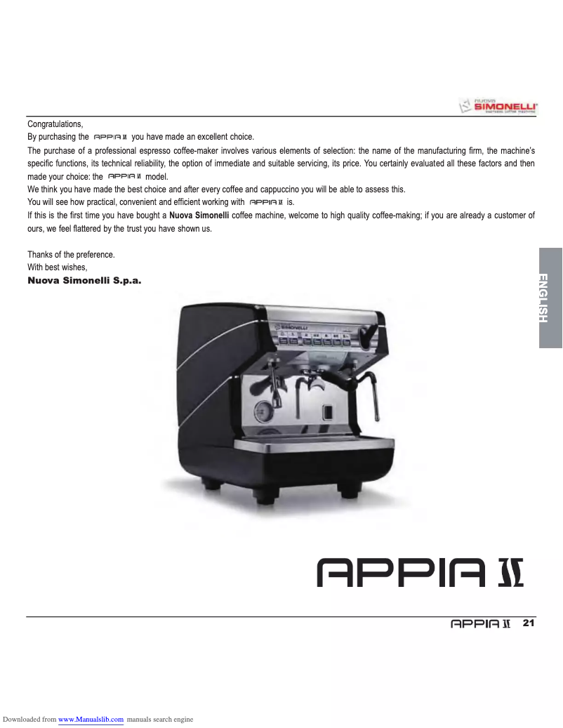 Page 1 de la notice Manuel utilisateur Nuova Simonelli Appia ll 1 Group