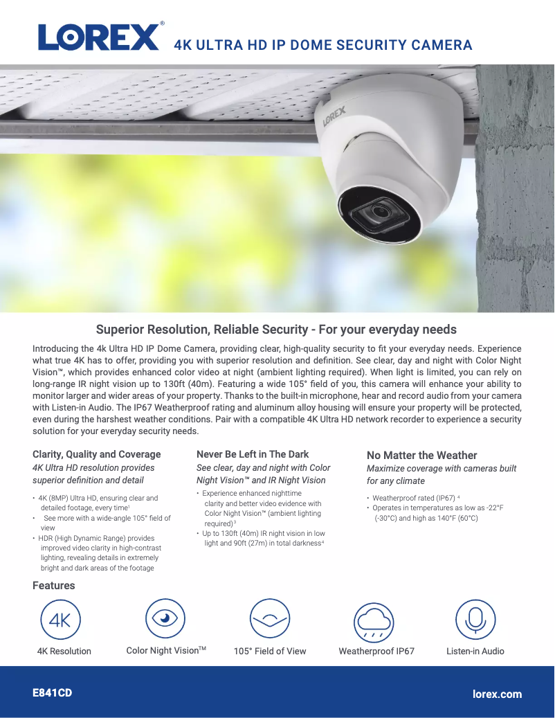 Page n°1 - Fiche technique Lorex E841CD-W