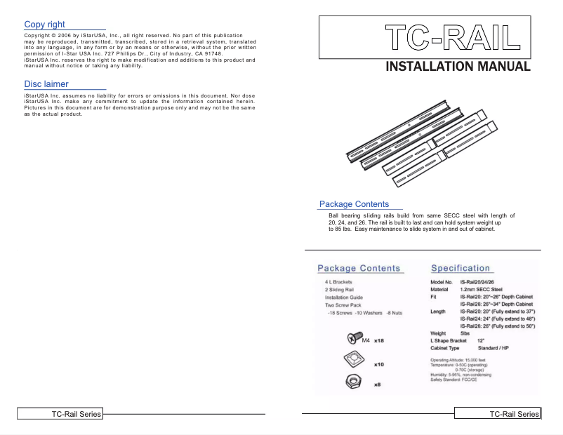 Page n°1 - Manuel utilisateur iStarUSA TC-RAIL-26
