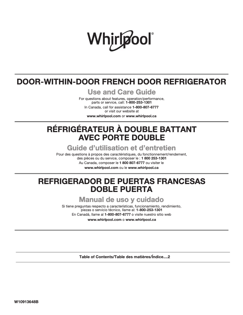 Página 1 del manual Manual de uso y mantenimiento Whirlpool WRF972SIH