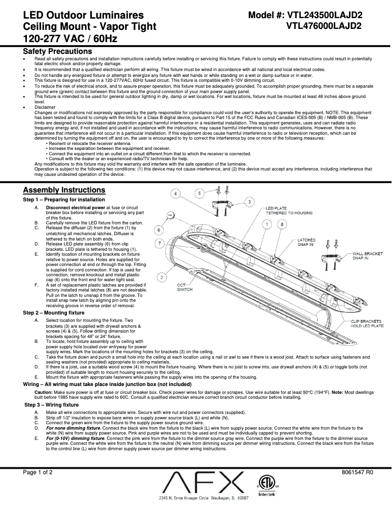 Page n°1 - Manuel utilisateur AFX Vaportite VTL243500LAJD2