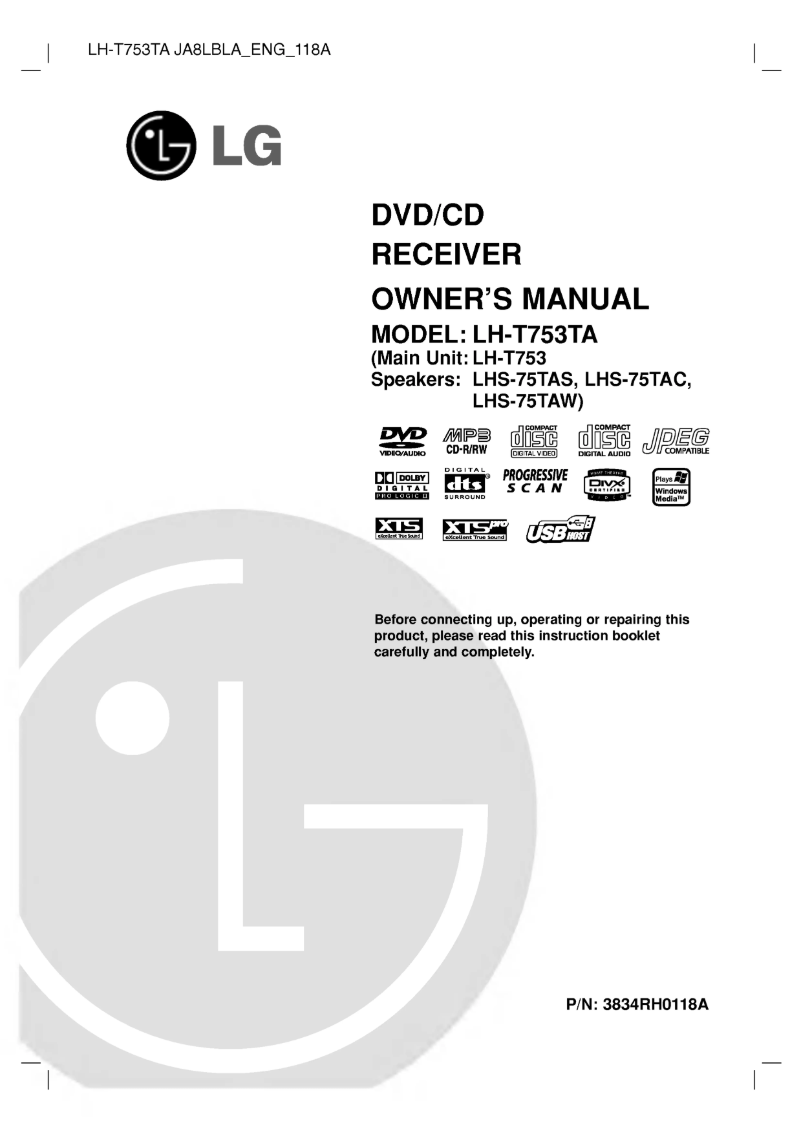 Page 1 de la notice Manuel utilisateur LG LH-T753TA