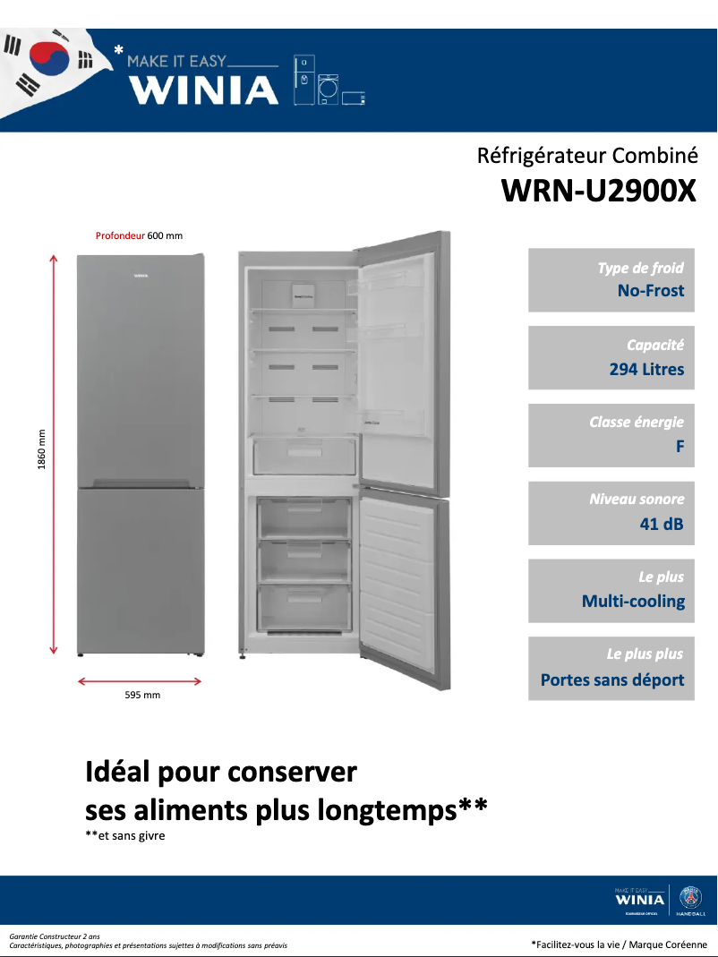 Page n°1 - Fiche technique Winia WRN-U2900X