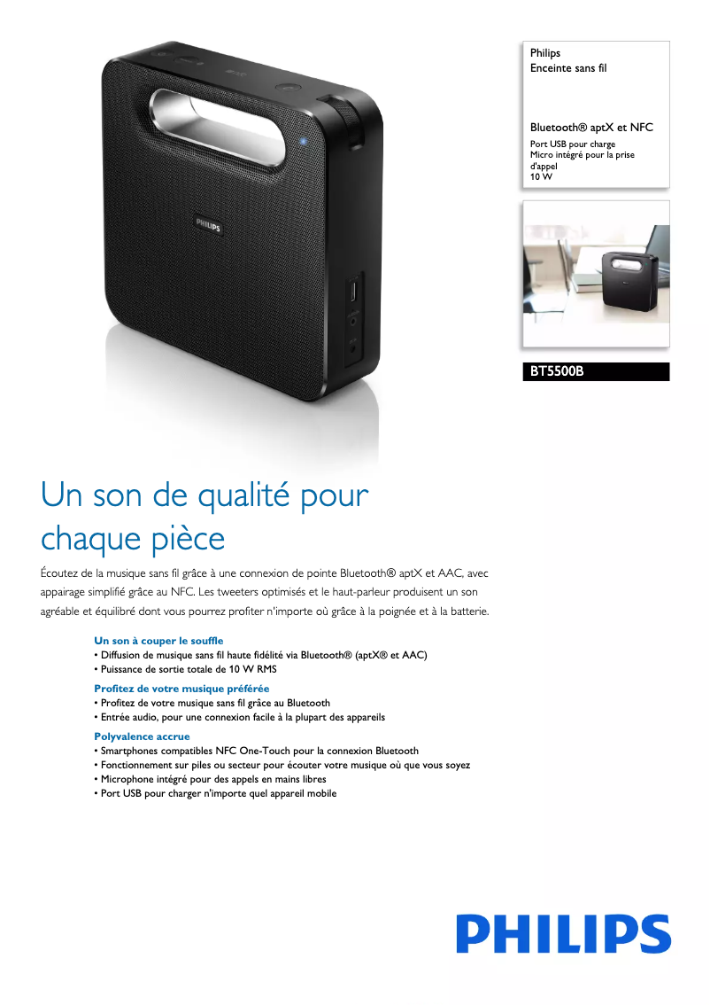 Página 1 del manual Ficha técnica Philips BT5500