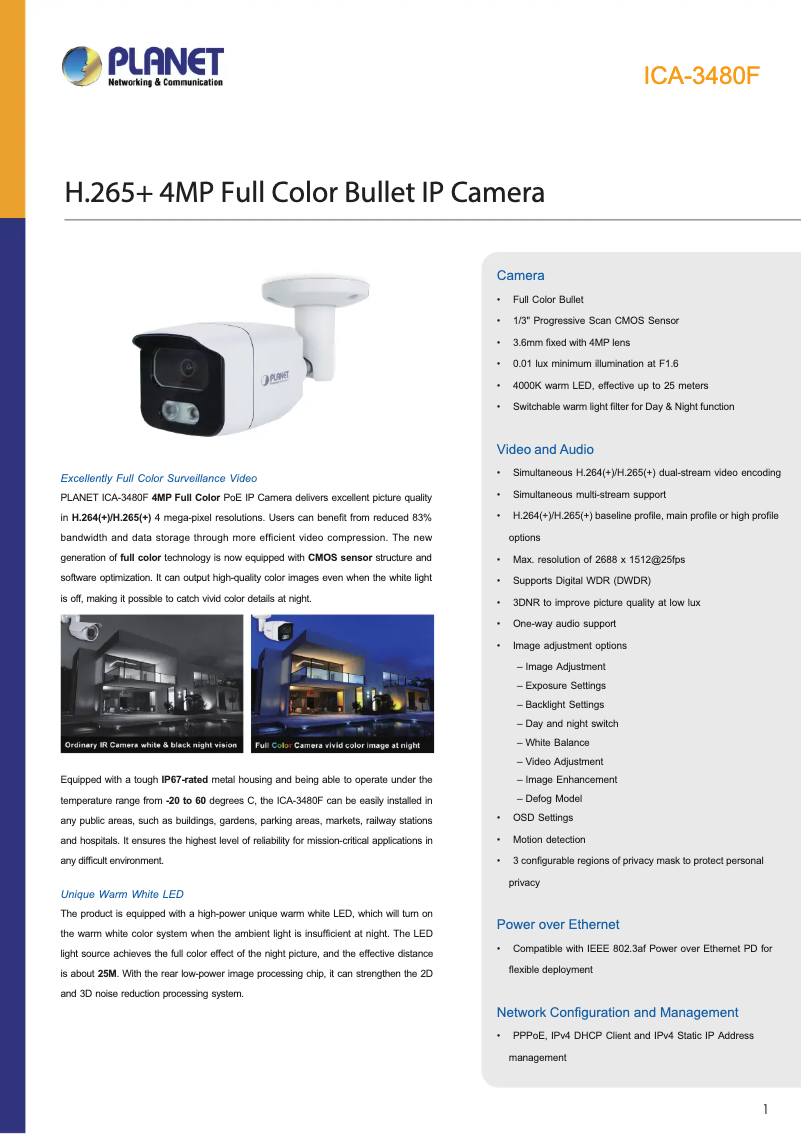 Page 1 de la notice Fiche technique Planet ICA-3480F