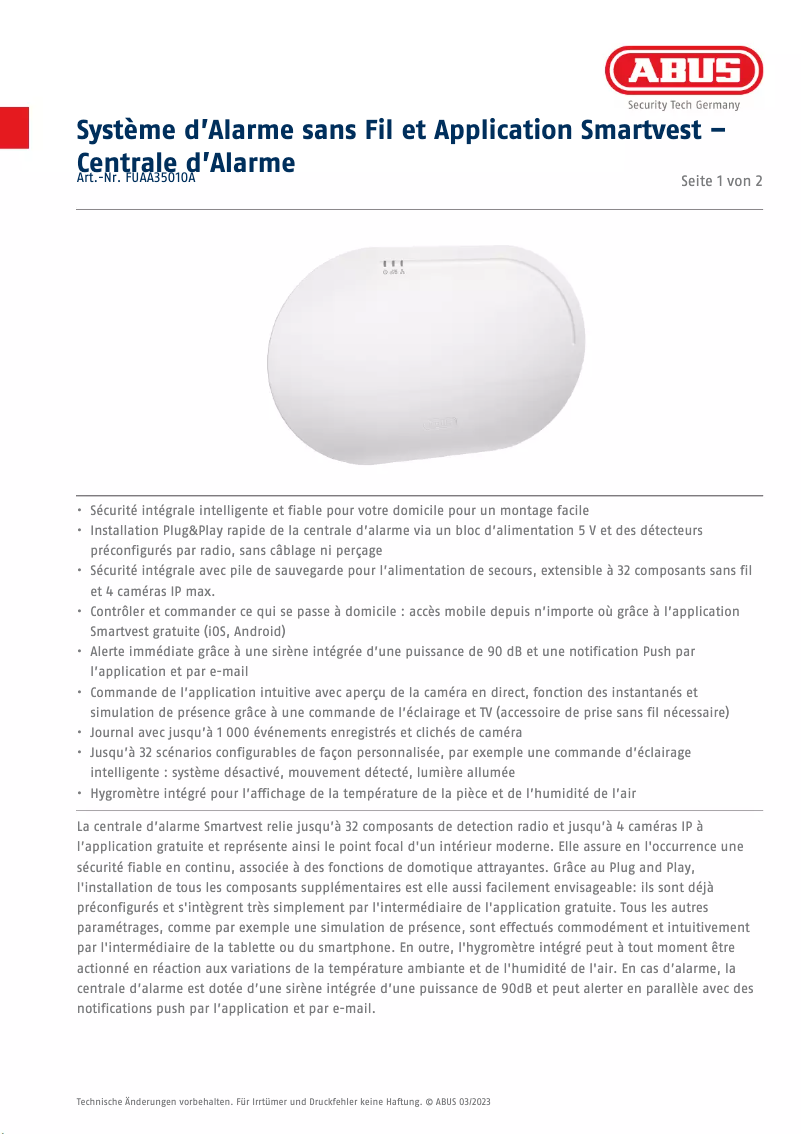 Image de la première page du manuel de l'appareil FUAA35010A