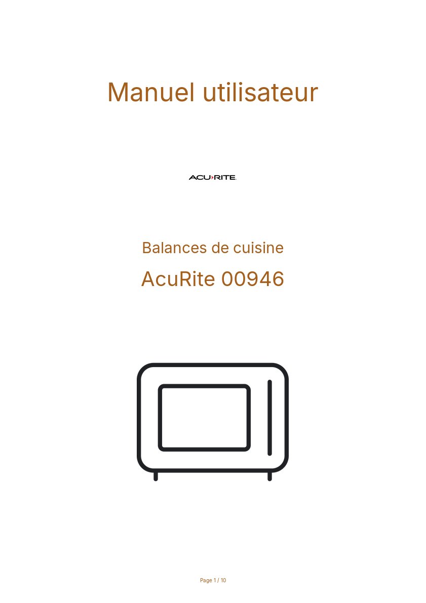 Page n°1 - Manuel utilisateur AcuRite 00946