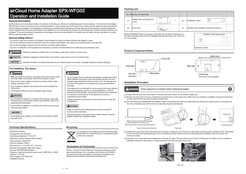 Page 1 de la notice Manuel utilisateur Hitachi SPXWFG02
