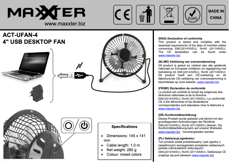 Page 1 de la notice Manuel utilisateur Maxxter ACT-UFAN-4