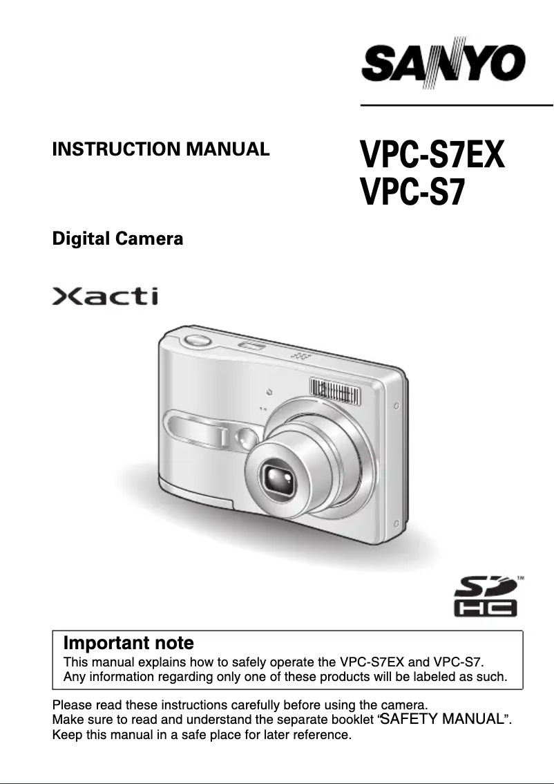 Image de la première page du manuel de l'appareil Xacti VPC-S7