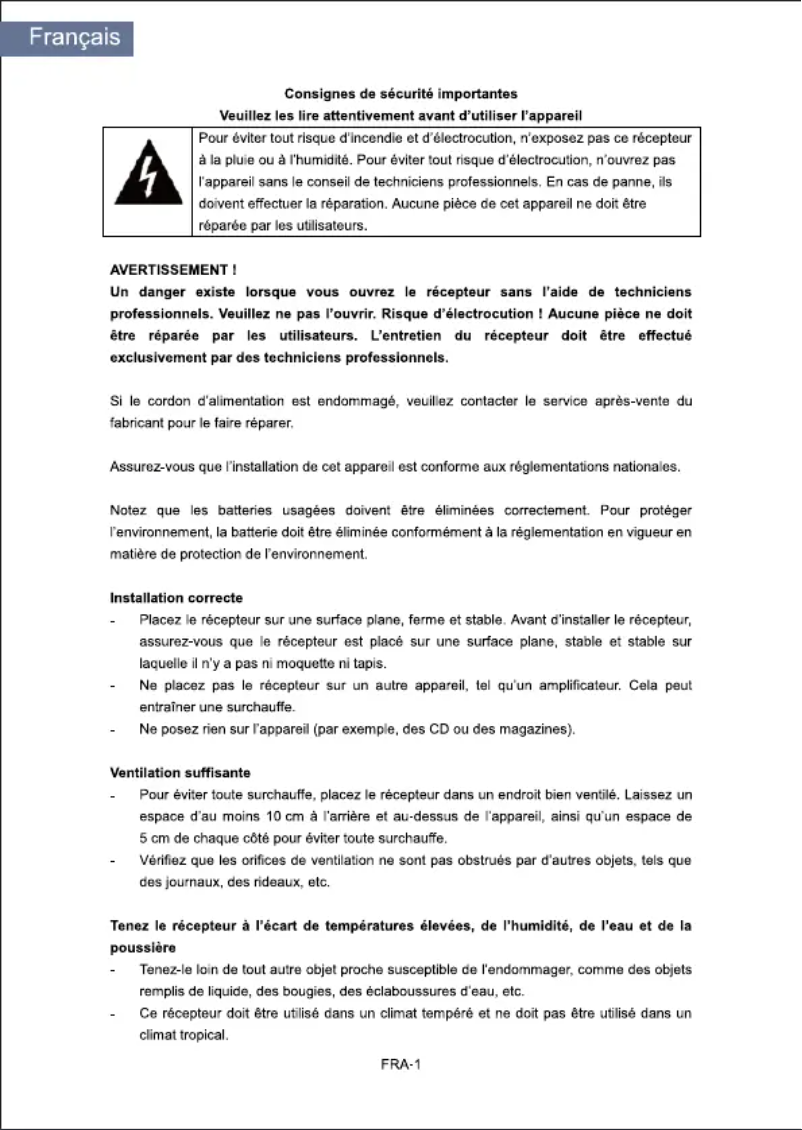 Page 1 de la notice Manuel utilisateur Denver DVBC-120