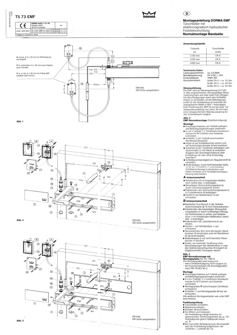 Page 1 de la notice Manuel utilisateur Dorma TS 73 EMF