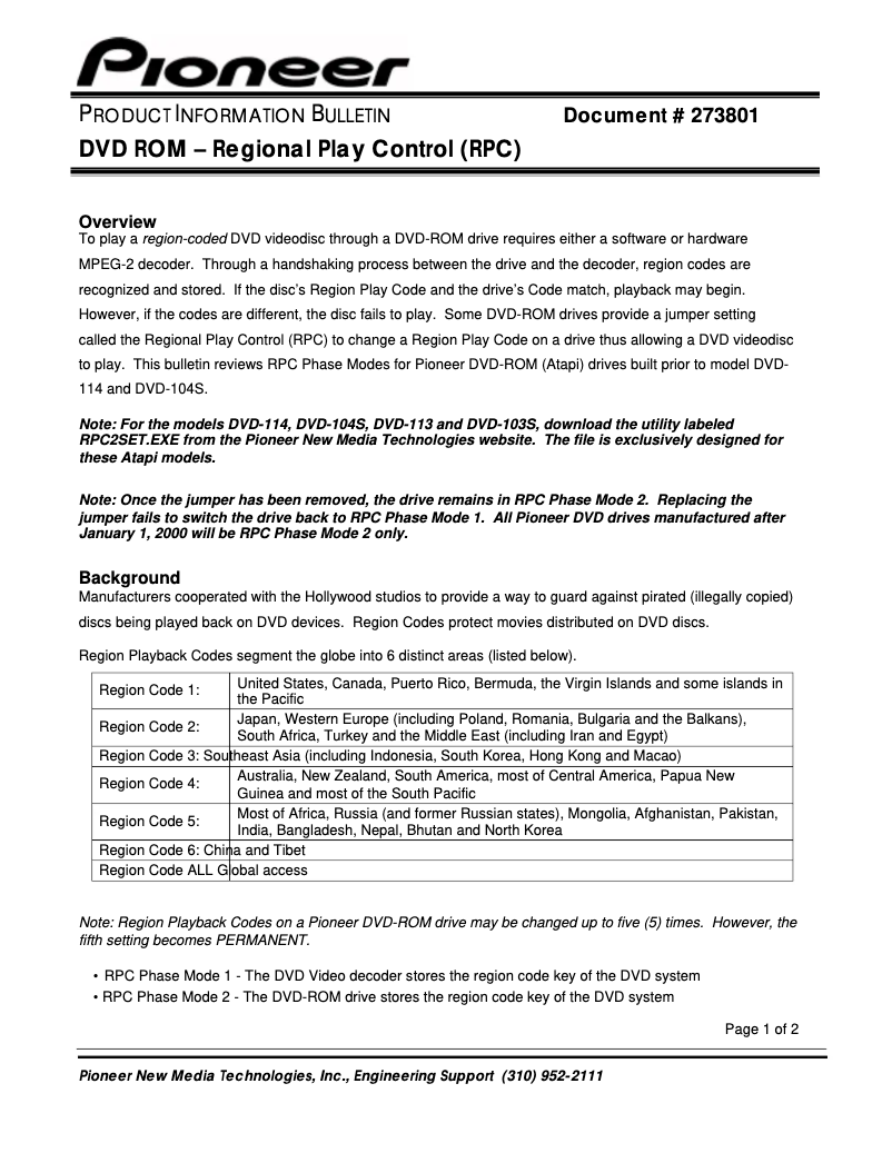 Page n°1 - Fiche technique Pioneer DVD-303S
