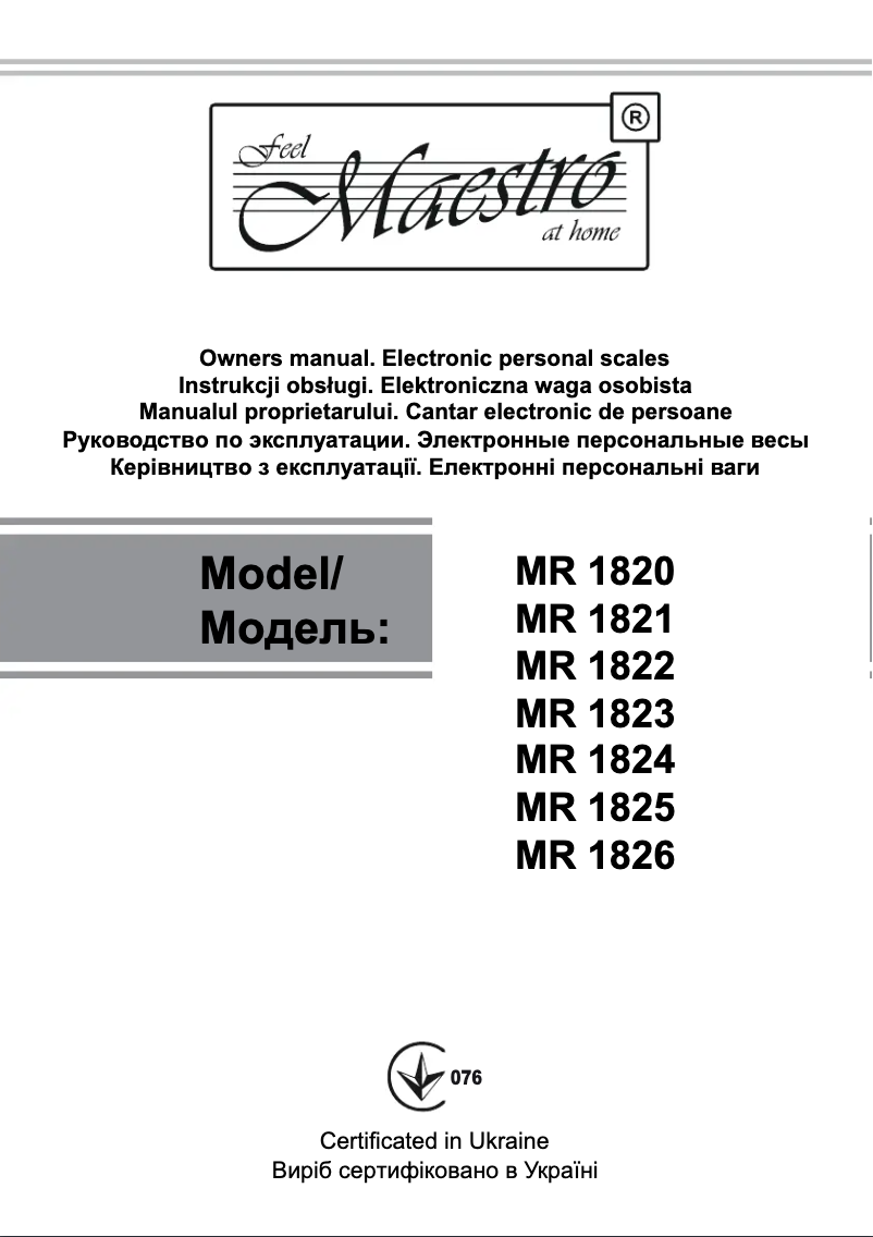 Page n°1 - Manuel utilisateur Maestro MR1826