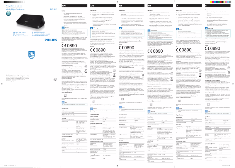Page 1 de la notice Guide de démarrage rapide Philips SW100M