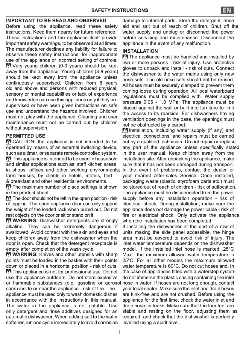 Page 1 de la notice Instructions de sécurité Bauknecht BKBC 3C26 X