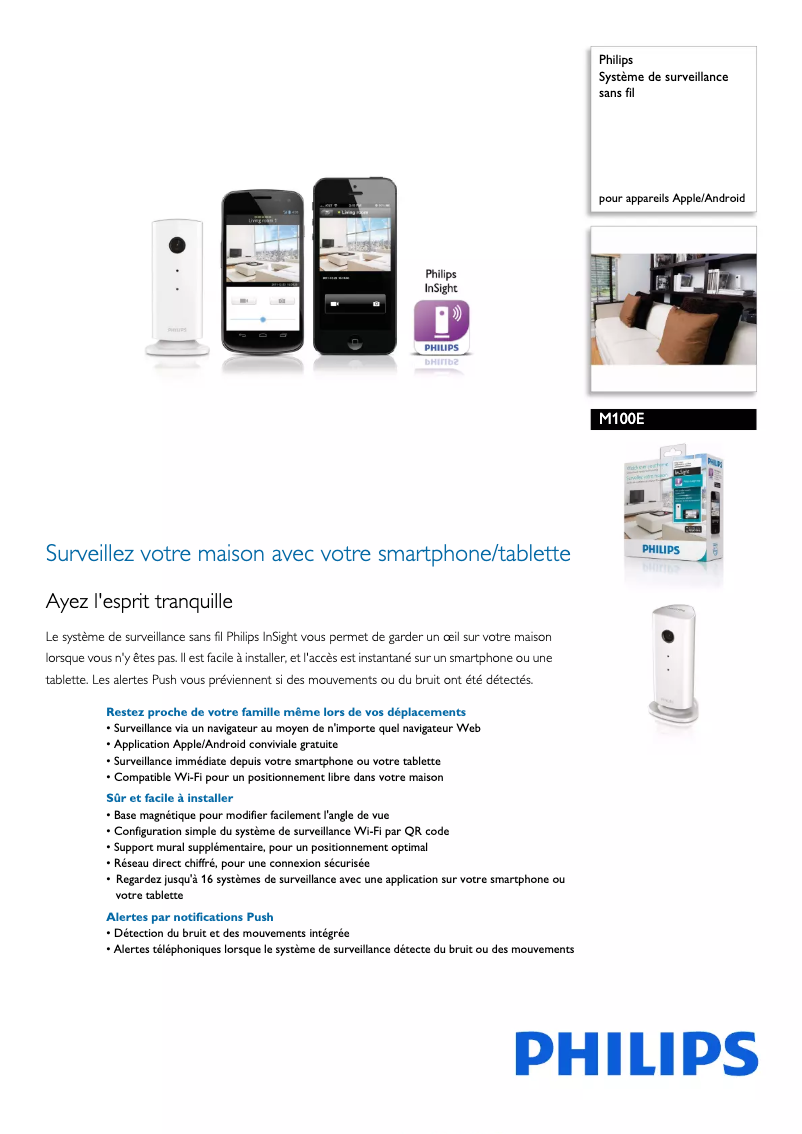 Page 1 de la notice Fiche technique Philips M100E