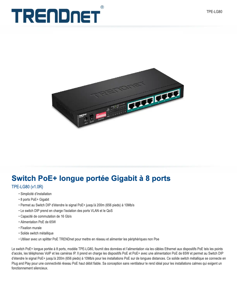 Page n°1 - Fiche technique TRENDnet TPE-LG80