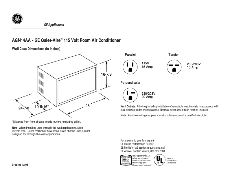 Image de la première page du manuel de l'appareil Quiet-Aire AGN14AA
