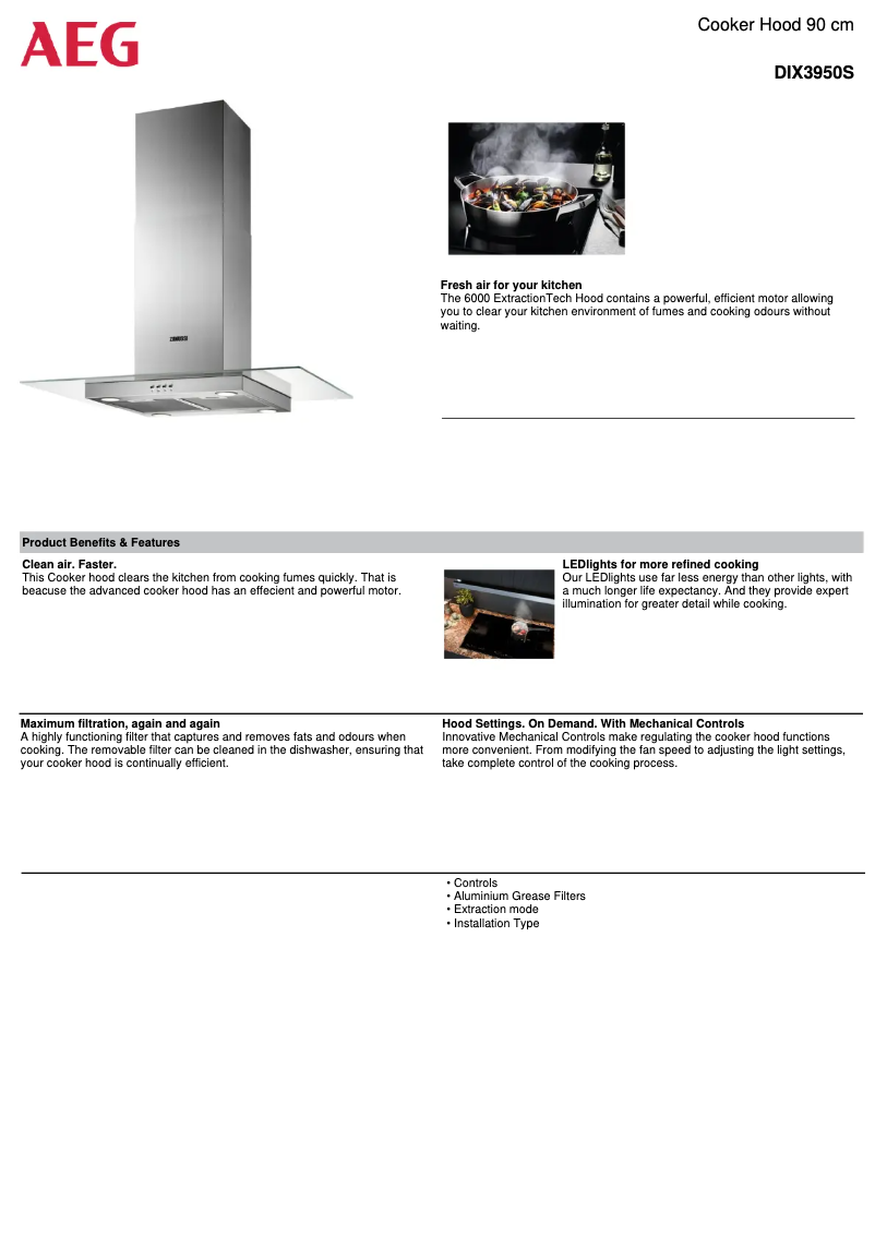 Page 1 de la notice Fiche technique AEG DIX3950S