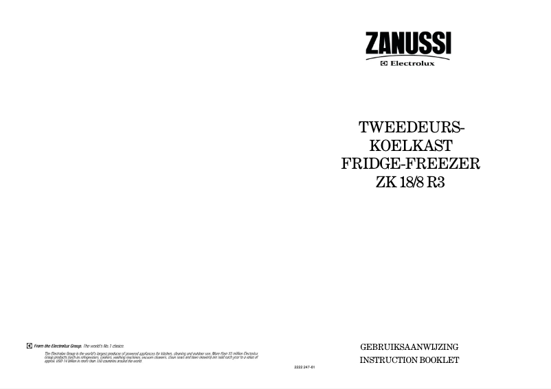 Page 1 de la notice Manuel utilisateur Zanussi ZK 18/8 r3