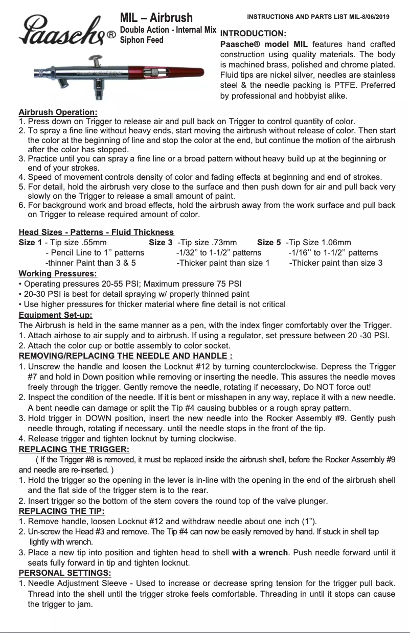 Page n°1 - Manuel utilisateur Paasche MIL-1AS