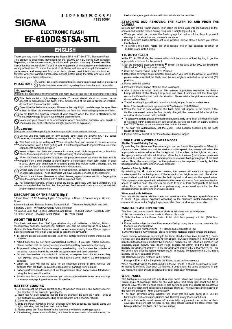 Image de la première page du manuel de l'appareil EF-610 DG ST (Nikon)