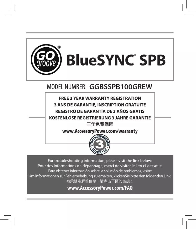 Image de la première page du manuel de l'appareil BlueSYNC SPB GGBSSPB100GREW