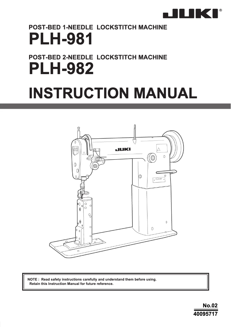 Page 1 de la notice Manuel utilisateur Juki PLH-982