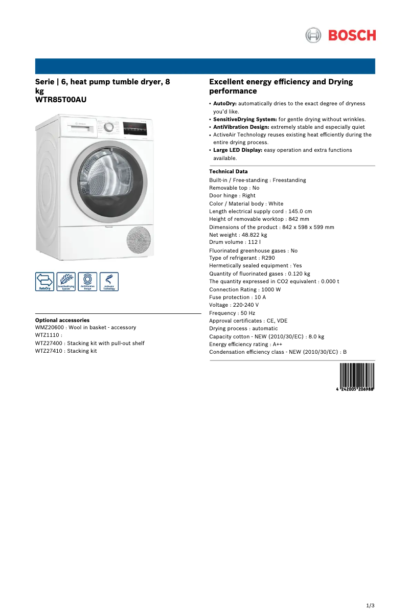 Image de la première page du manuel de l'appareil WTR85T00AU