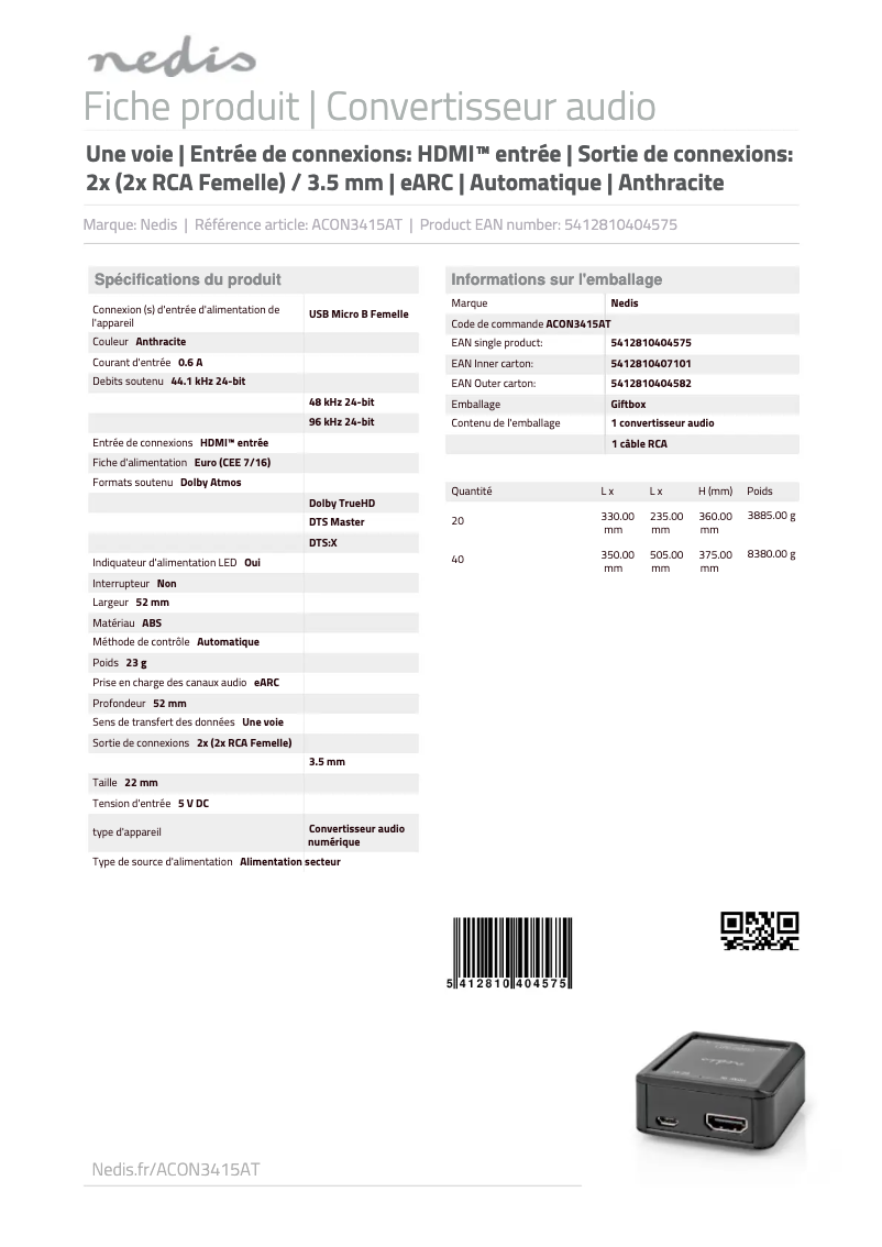 Image de la première page du manuel de l'appareil ACON3415AT