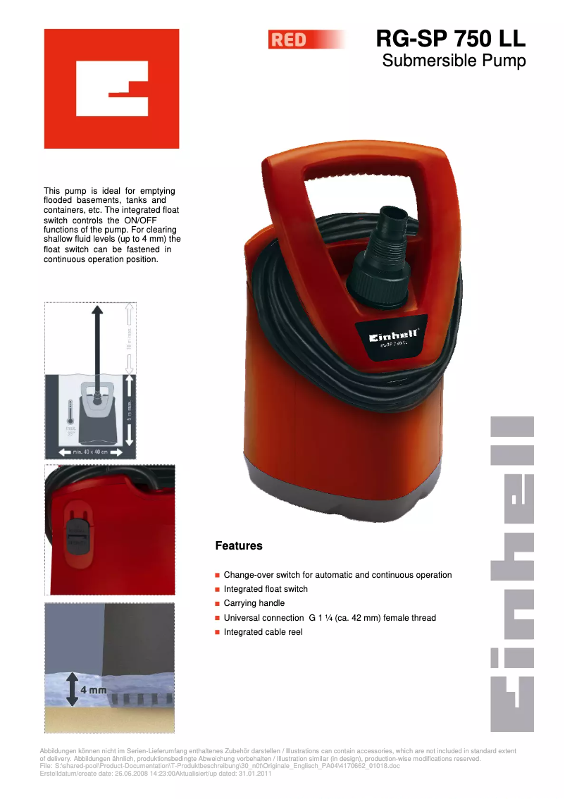 Página 1 del manual Ficha técnica Einhell RG-SP 750 LL