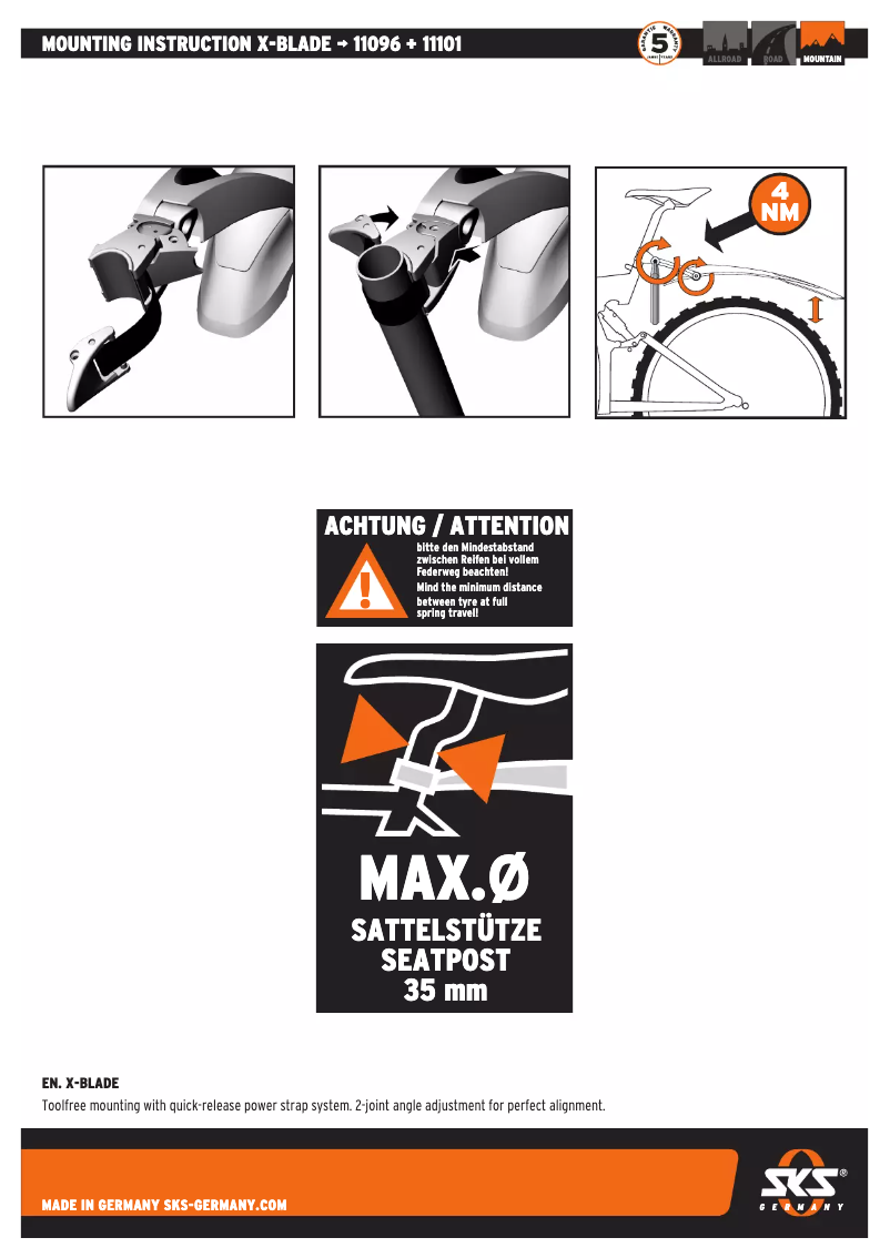 Page 1 de la notice Manuel utilisateur SKS X-BLADE 26+27,5 ZOLL