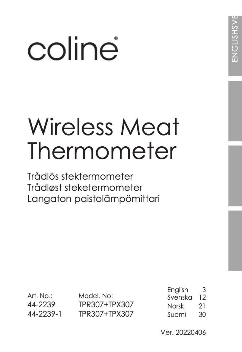 Page 1 de la notice Manuel utilisateur Coline TPR307