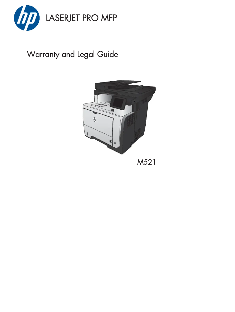 Page 1 de la notice Informations de garantie HP LaserJet Pro MFP M521