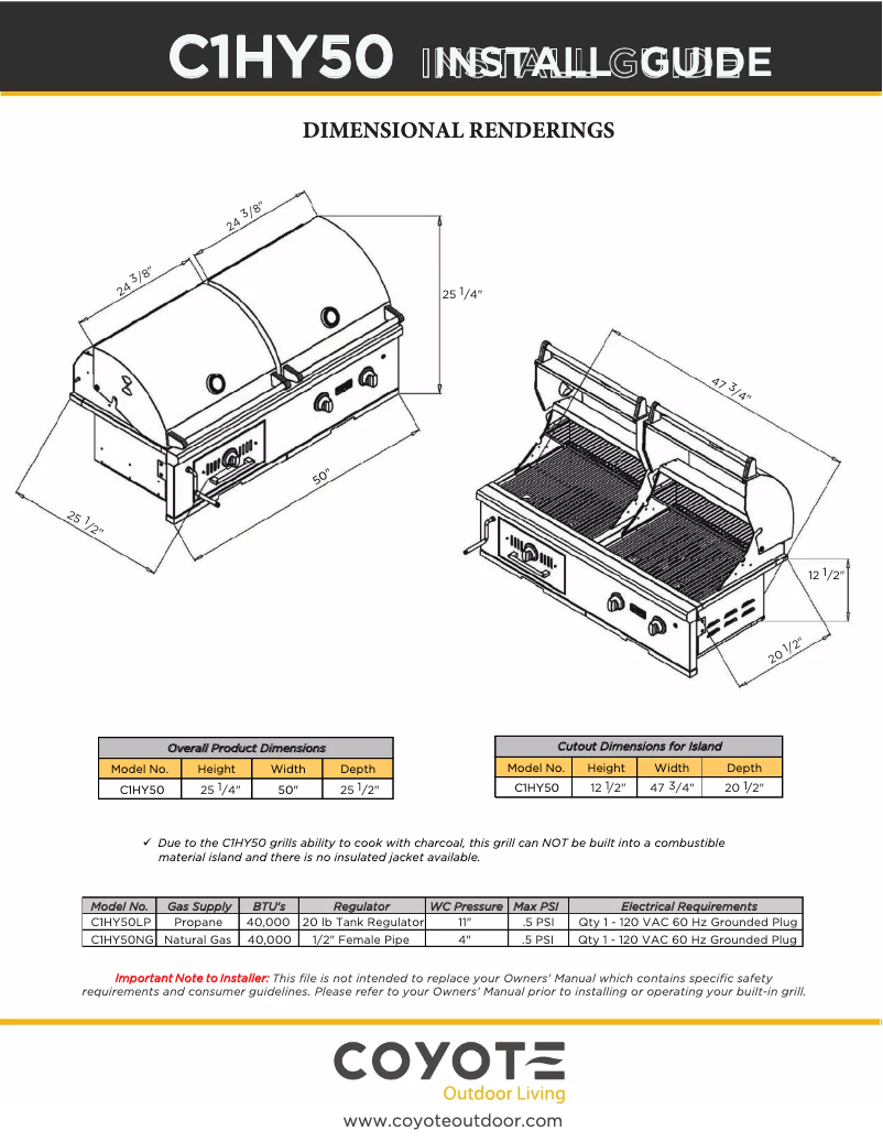 Página 1 del manual Guía de instalación Coyote C1HY50LP
