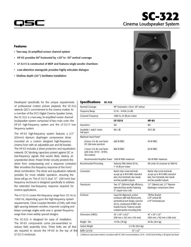 Page 1 de la notice Manuel utilisateur QSC SC-322C