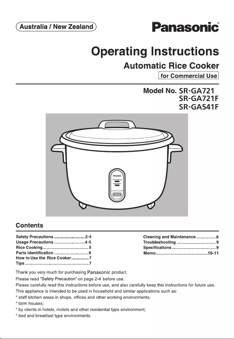Page 1 de la notice Manuel utilisateur Panasonic SR-GA541F