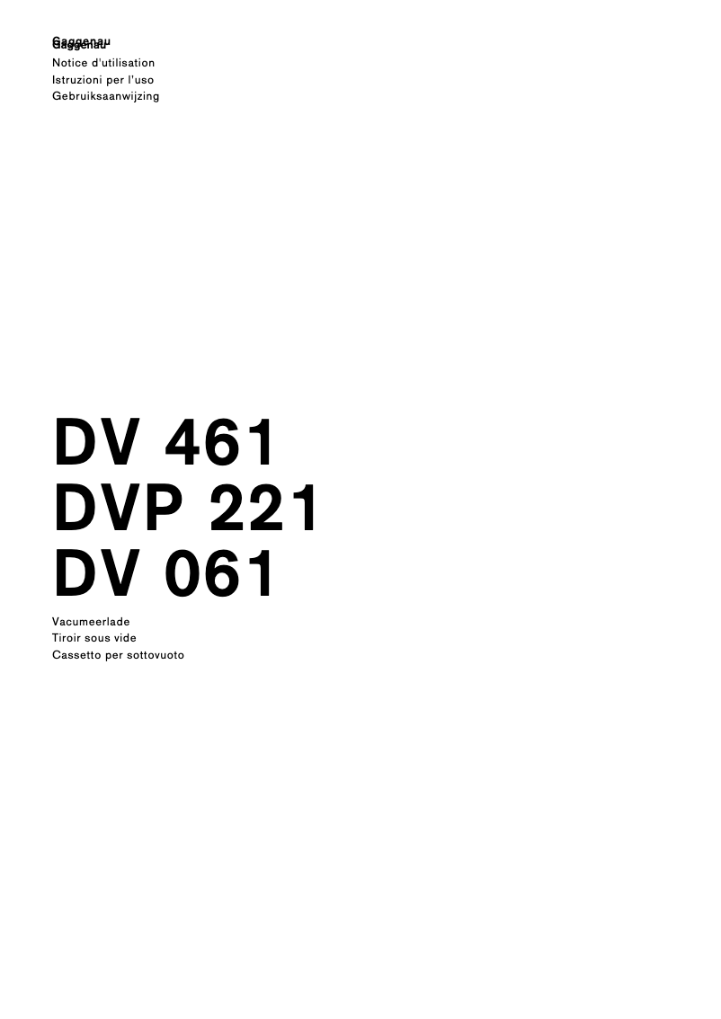Page n°1 - Manuel utilisateur Gaggenau DV061100
