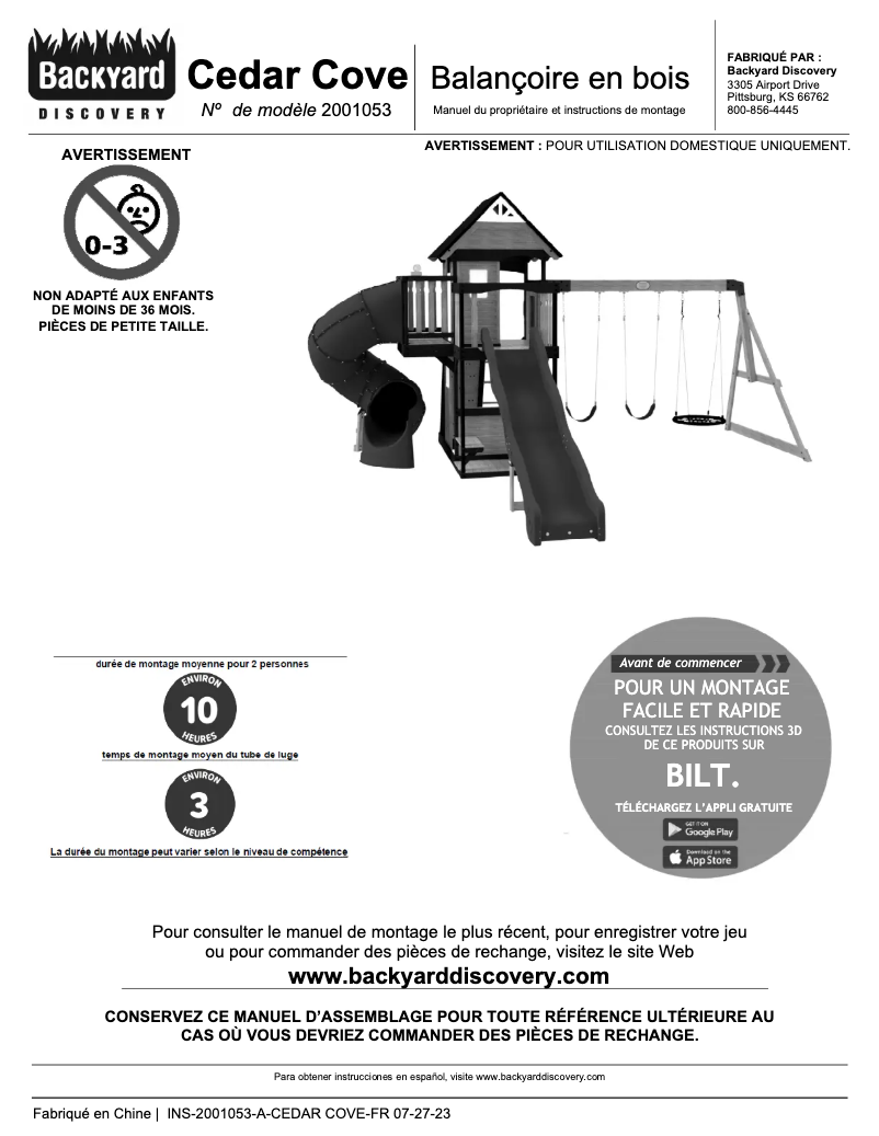 Page 1 de la notice Manuel utilisateur Backyard Discovery Cedar Cove