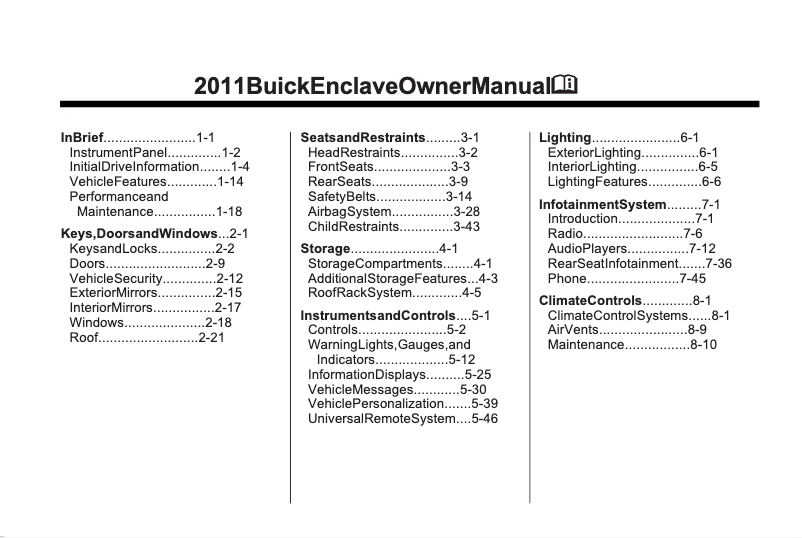 Page 1 de la notice Manuel utilisateur Buick Enclave (2011)
