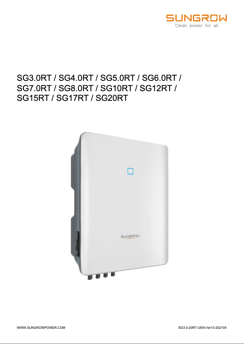 Page 1 de la notice Mode d'emploi Sungrow SG7.0RT