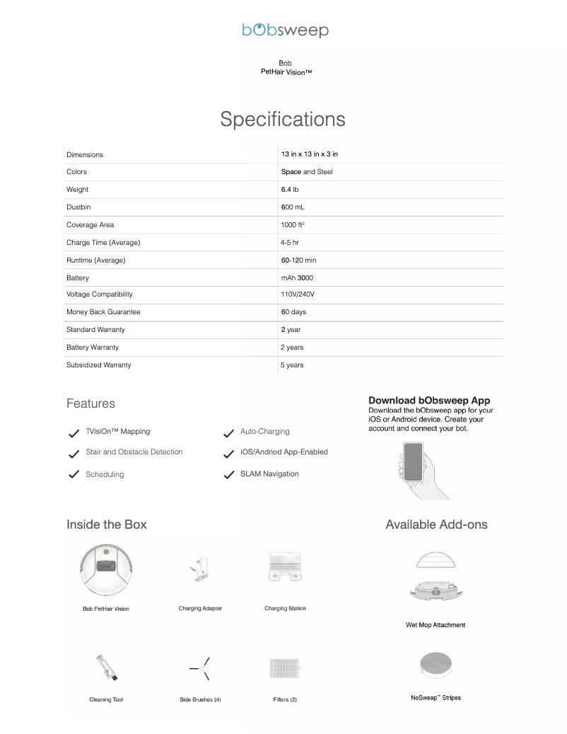 Page n°1 - Fiche technique Bobsweep PetHair Vision