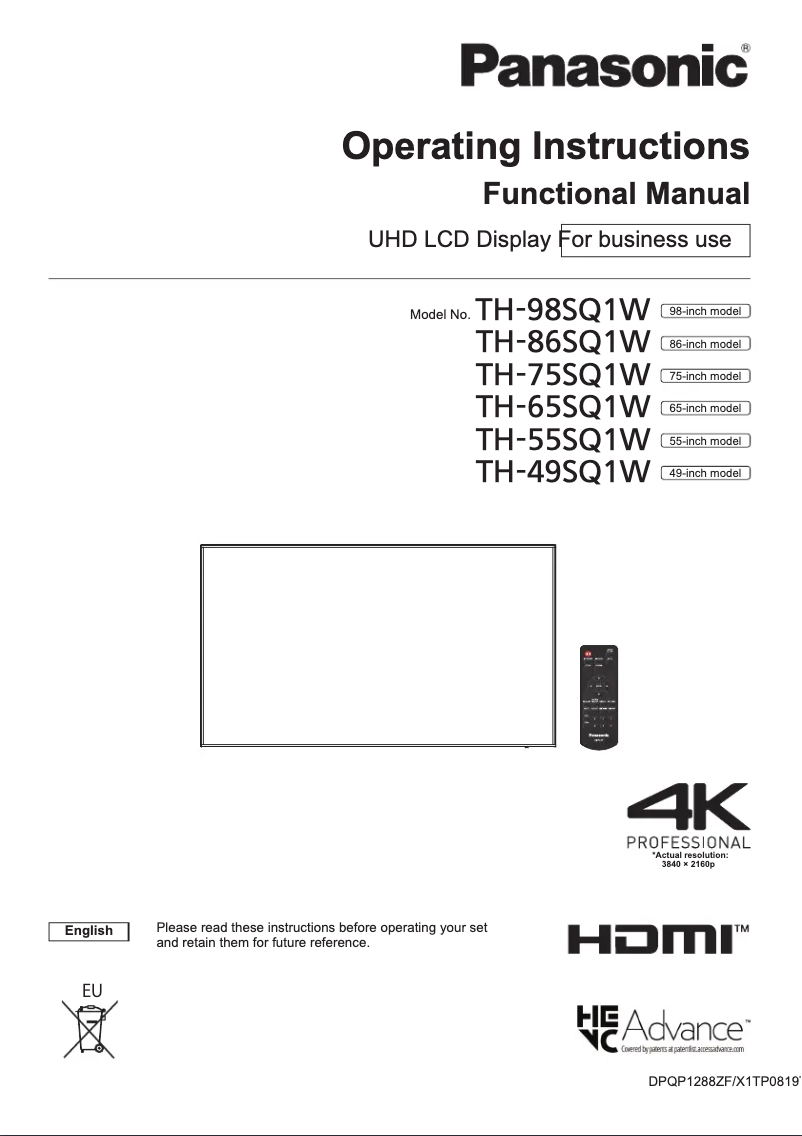 Page 1 de la notice Manuel utilisateur Panasonic TH-55SQ1W